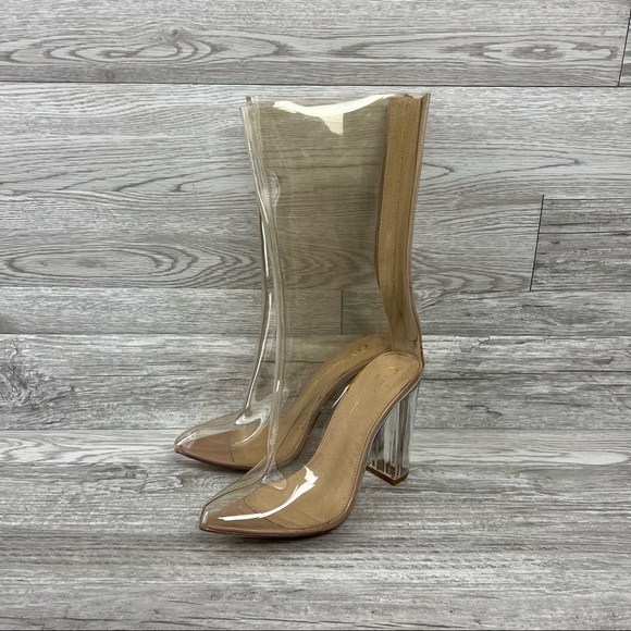 Trendy New Womens Pointed Toes High Heels Transparent Zip Ankle Boots Clubwear - Picture 1 of 8